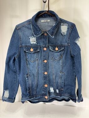 refuge Blue Distressed Denim Jacket with Copper Buttons 3546
